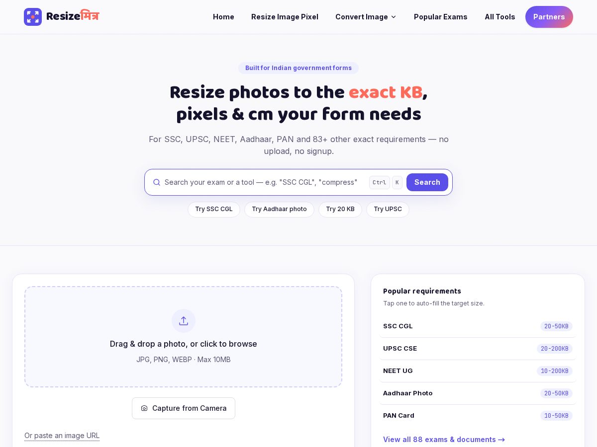 Landing-page snapshot of resizemitra.com
