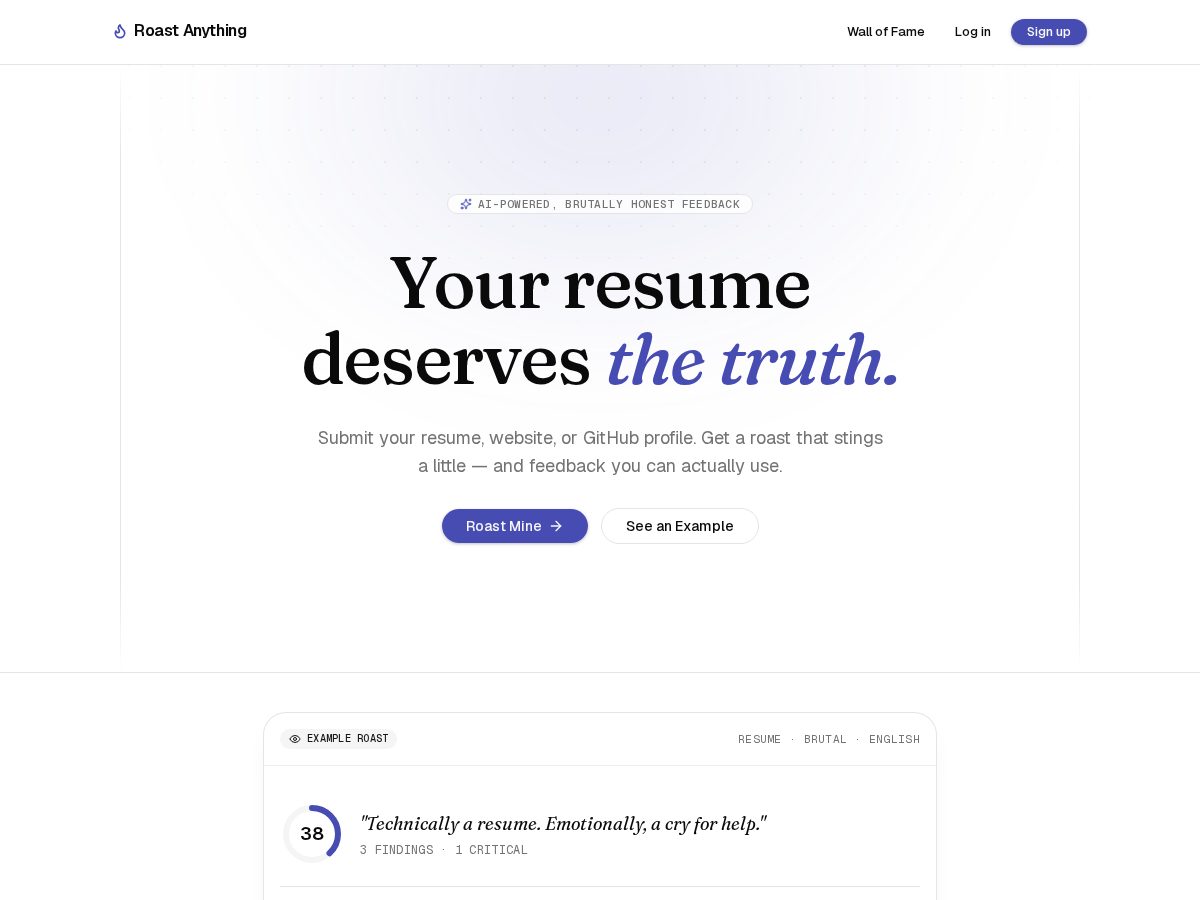Landing-page snapshot of roast.baby