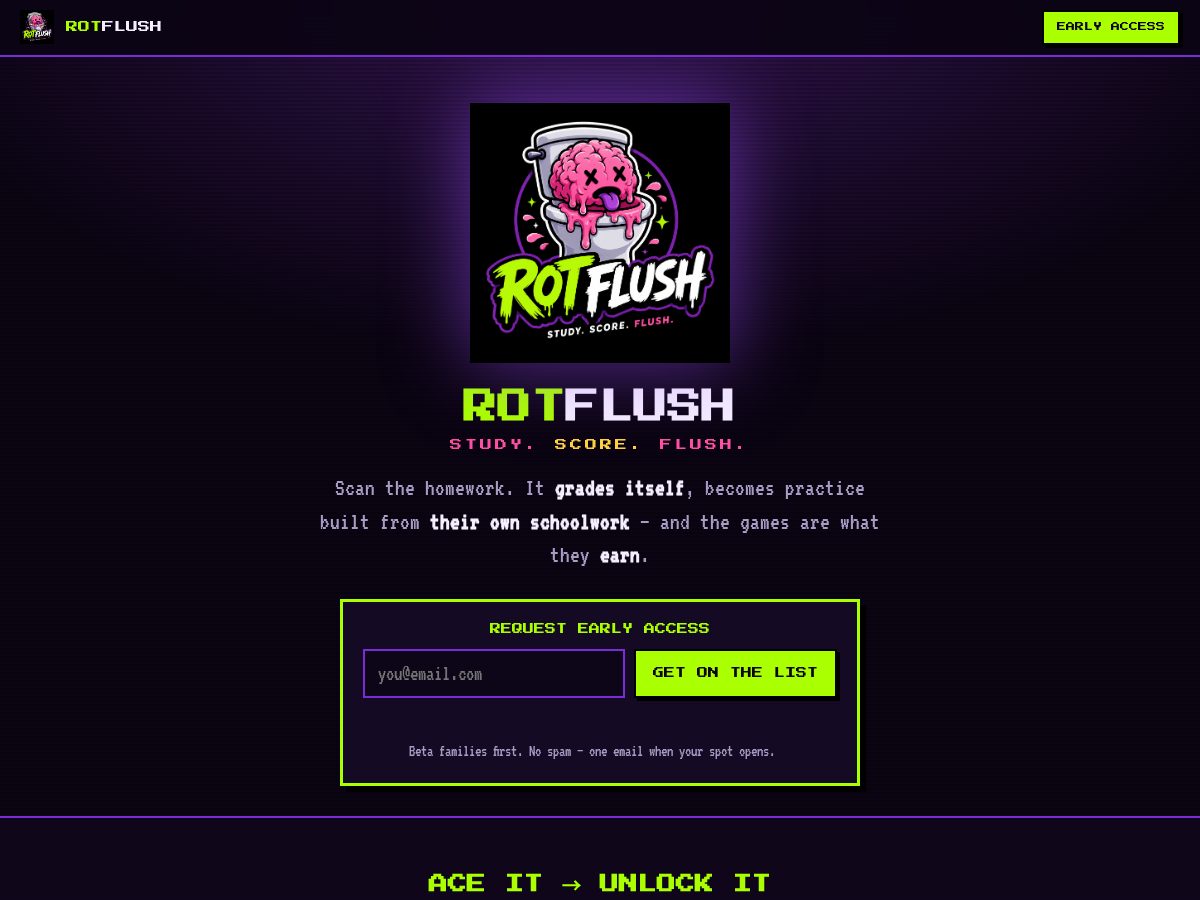 Landing-page snapshot of rotflush.com