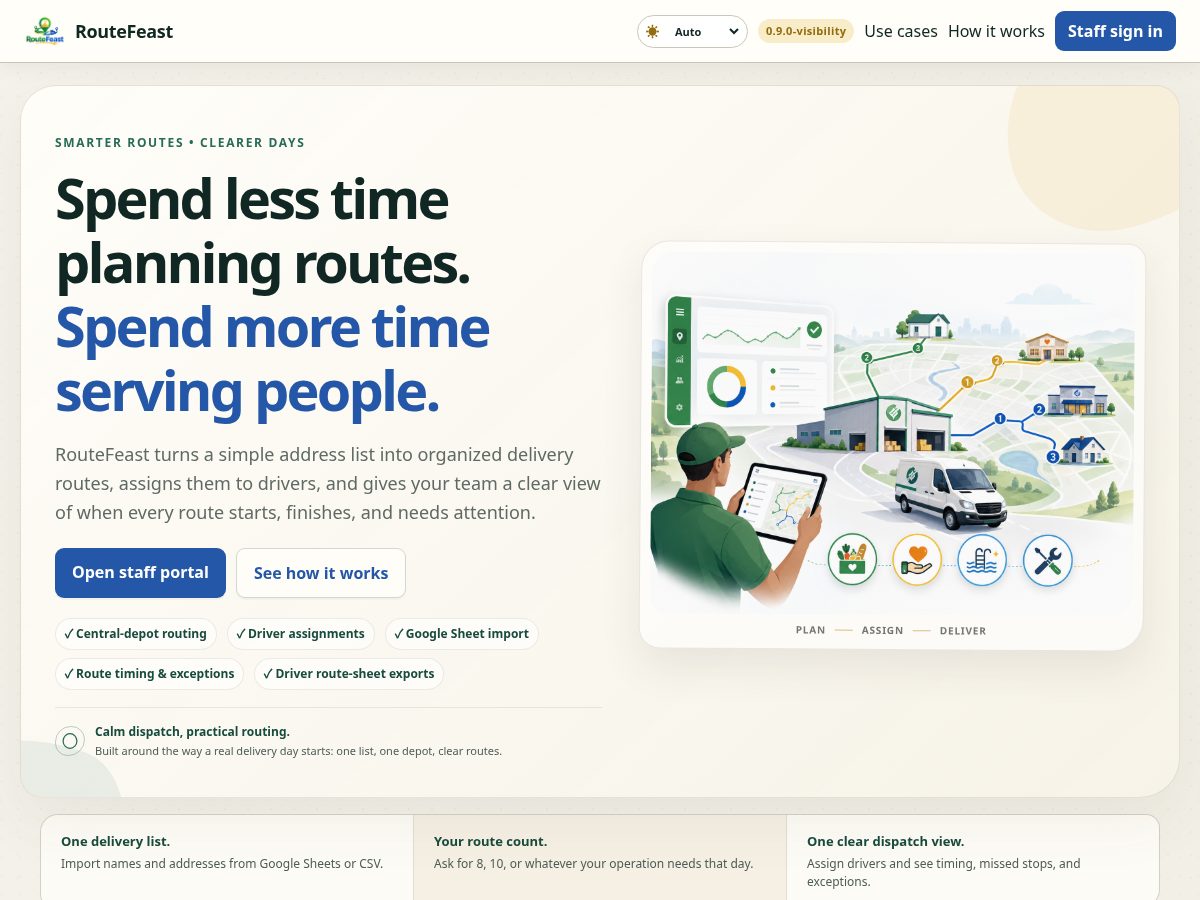Landing-page snapshot of routefeast.com