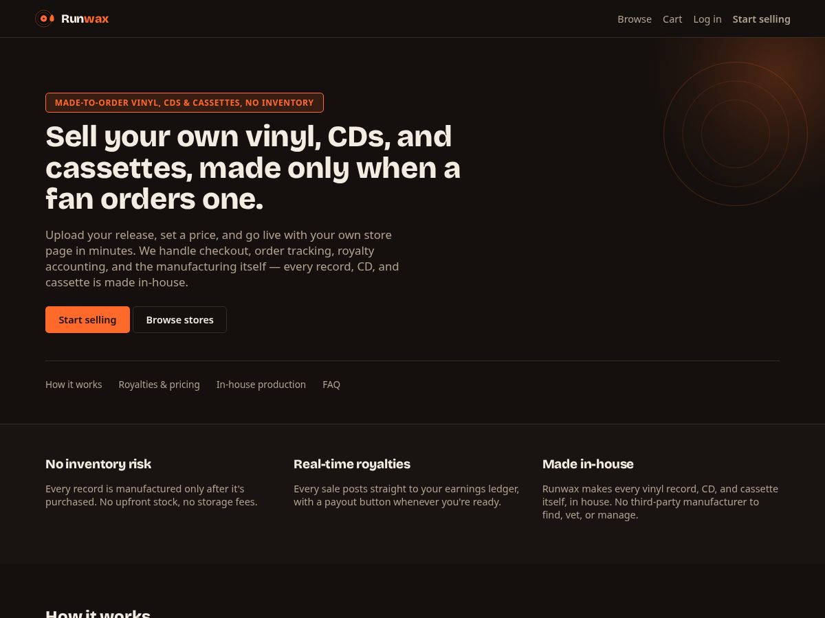 Landing-page snapshot of runwax.com