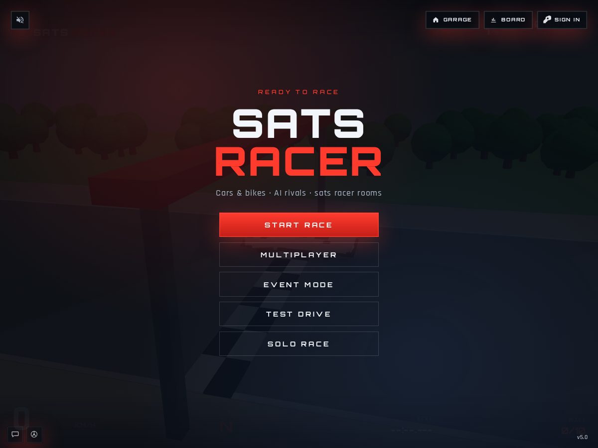 Landing-page snapshot of satsracer.com