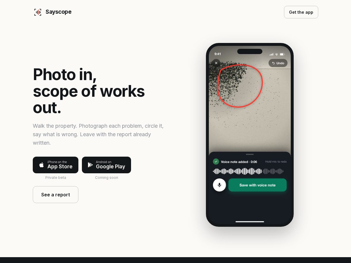 Landing-page snapshot of sayscope.com