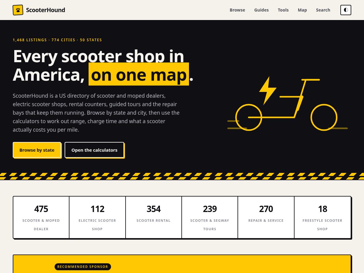 Landing-page snapshot of scooterhound.com