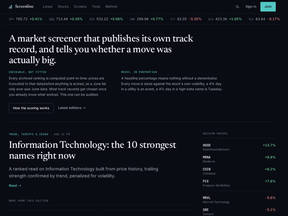 Landing-page snapshot of screenline.app