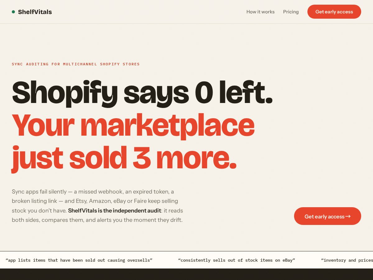 Landing-page snapshot of shelfvitals.com