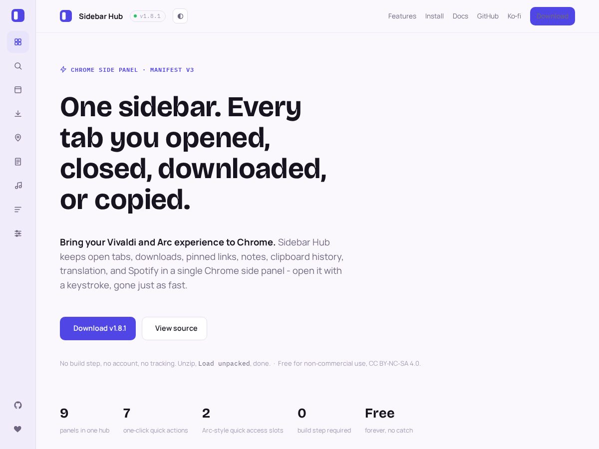 Landing-page snapshot of sidebarhub.com