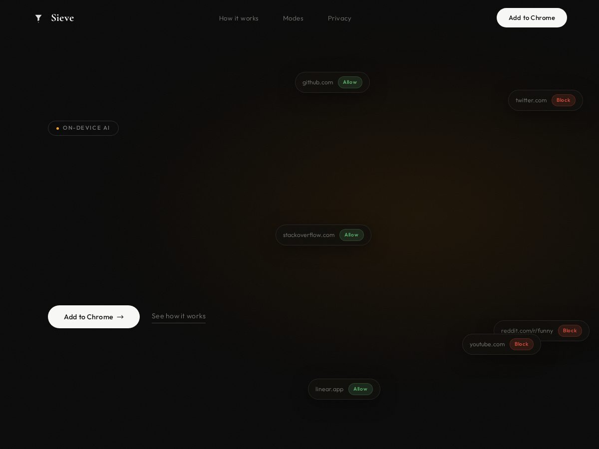 Landing-page snapshot of sieve.surf