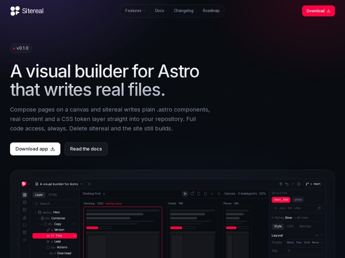 Landing-page snapshot of sitereal.app