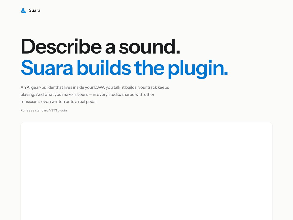 Landing-page snapshot of suara.audio
