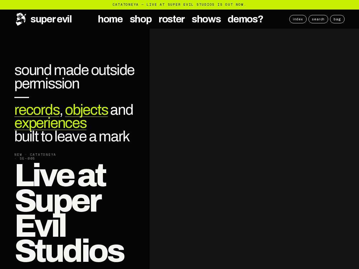 Landing-page snapshot of superevilsound.com