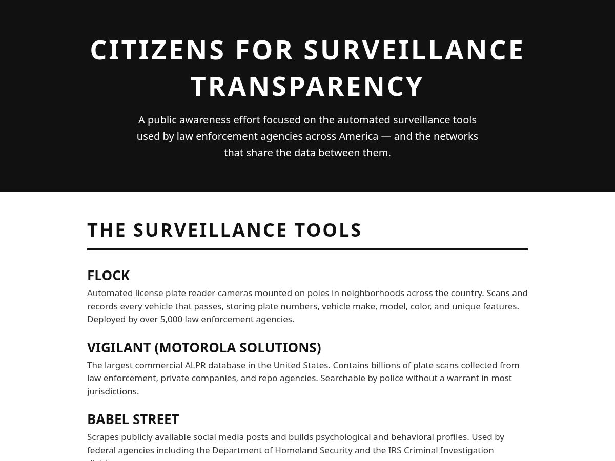 Landing-page snapshot of surveillancetransparency.org
