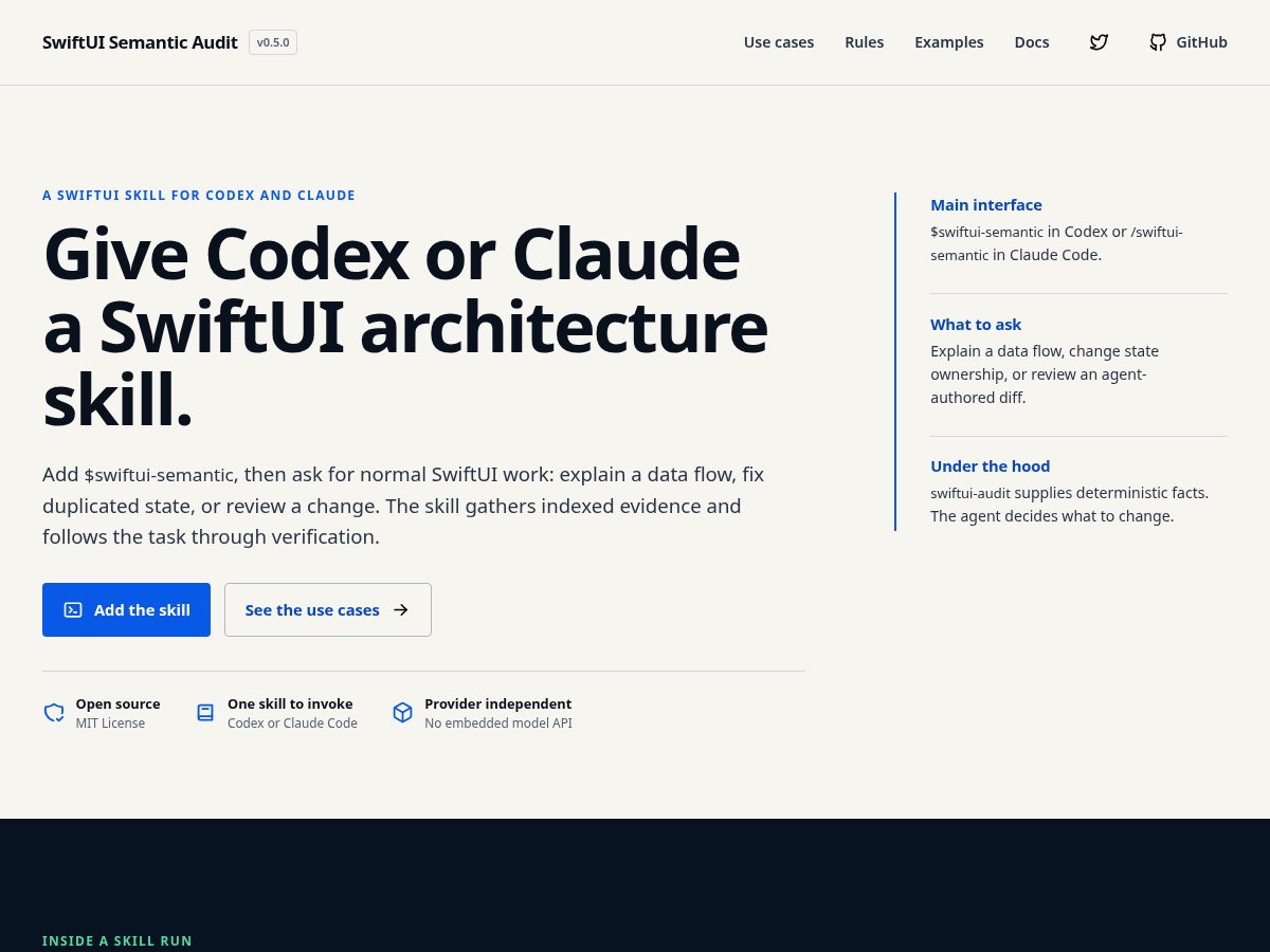 Landing-page snapshot of swiftui-audit.dev