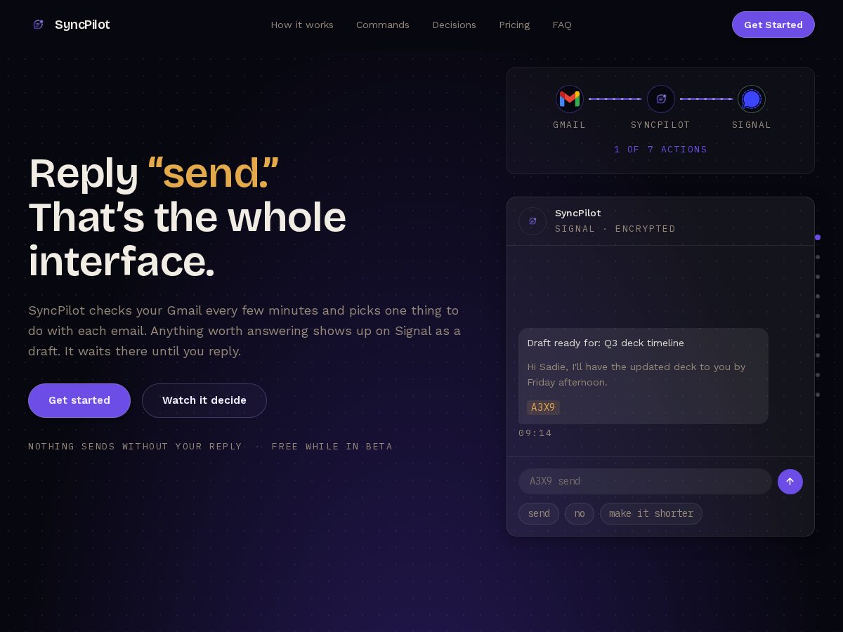 Landing-page snapshot of syncpilot.space