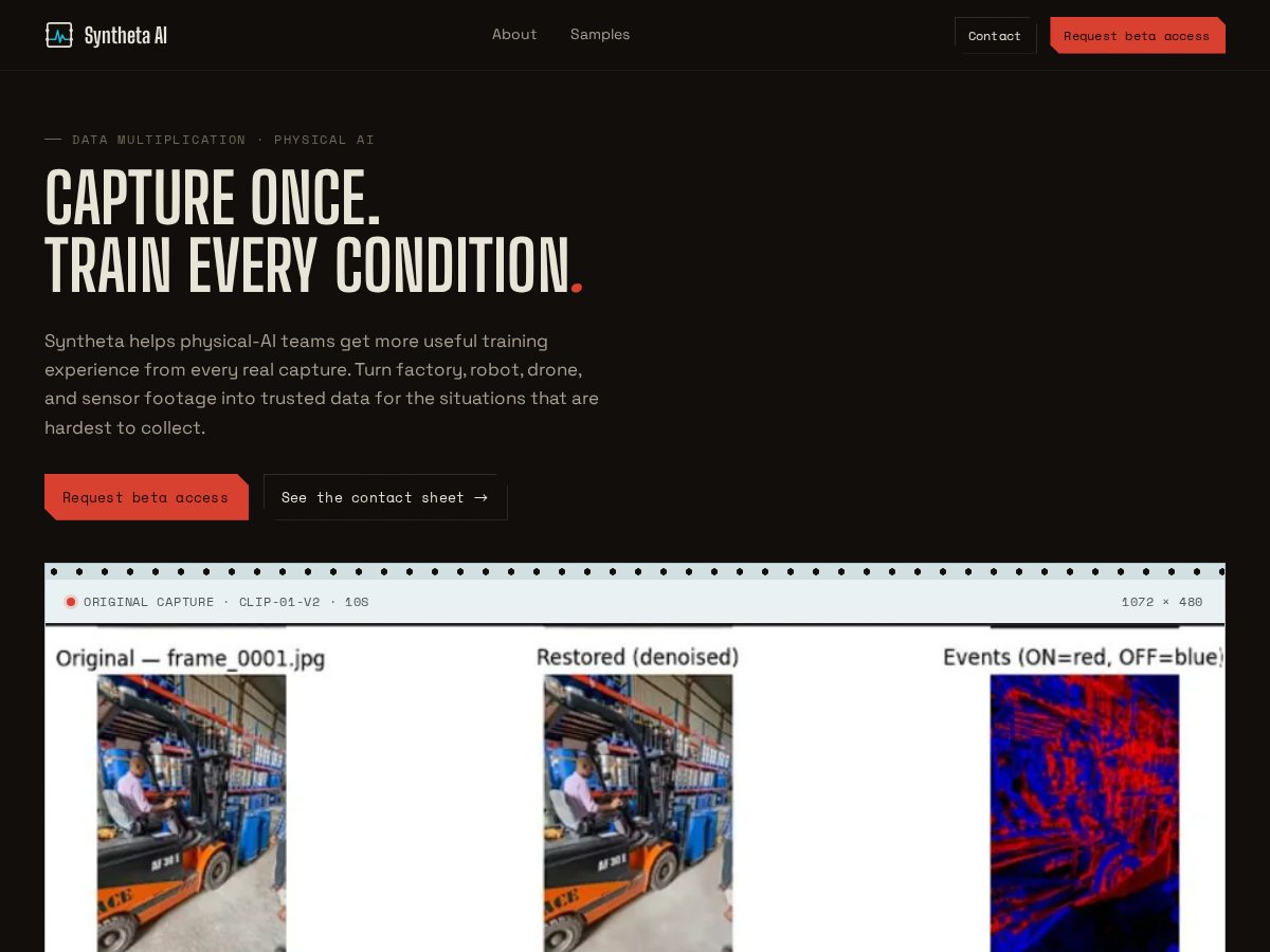 Landing-page snapshot of synthetaai.com