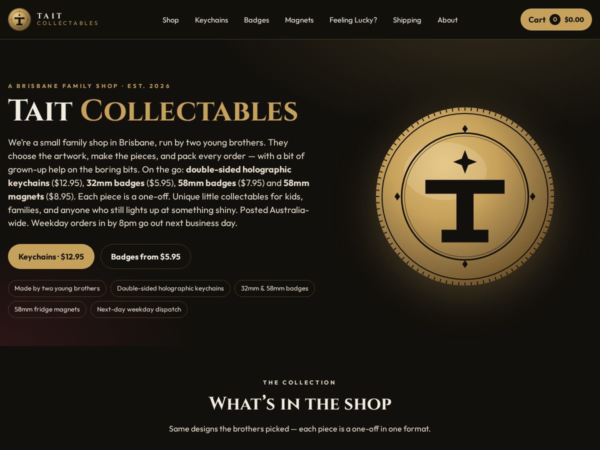 Landing-page snapshot of taitcollectables.com