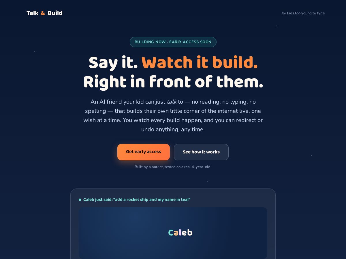 Landing-page snapshot of talkandbuild.com