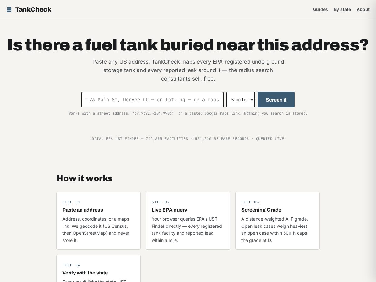 Landing-page snapshot of tankcheckusa.site