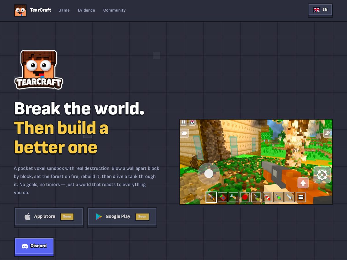 Landing-page snapshot of tearcraft.app