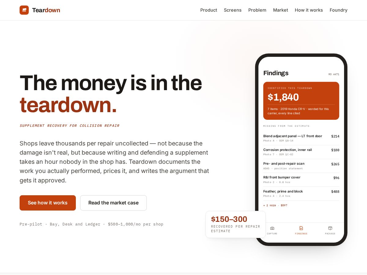 Landing-page snapshot of teardownsupplement.com