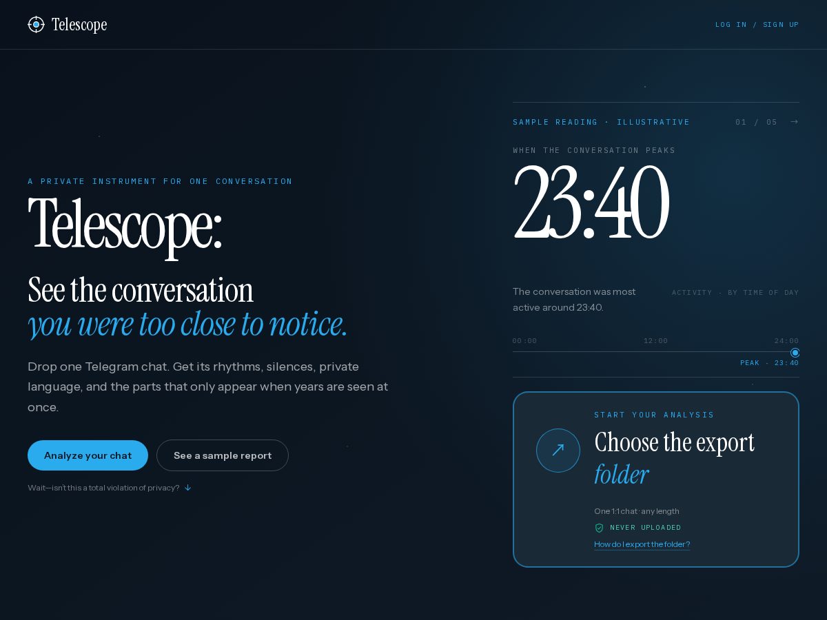 Landing-page snapshot of telescope.ink