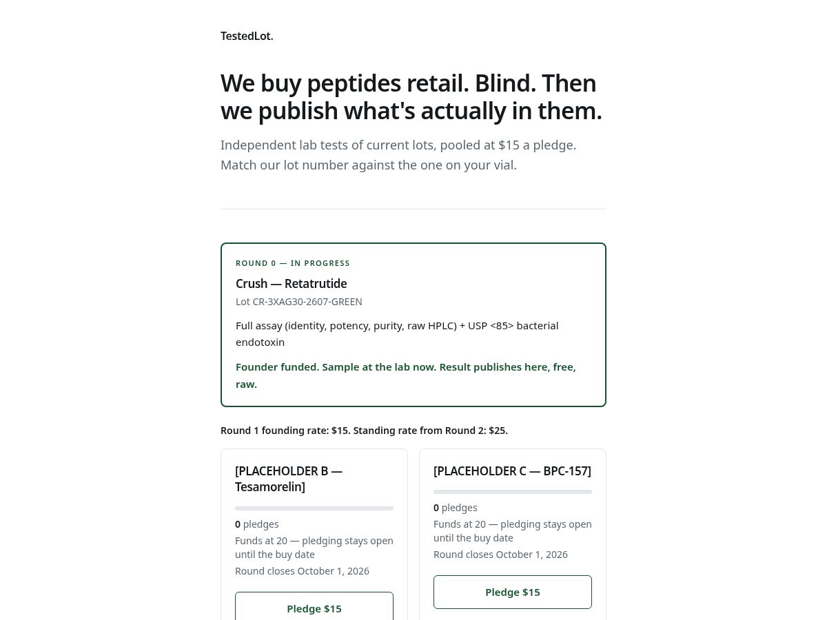 Landing-page snapshot of testedlot.com