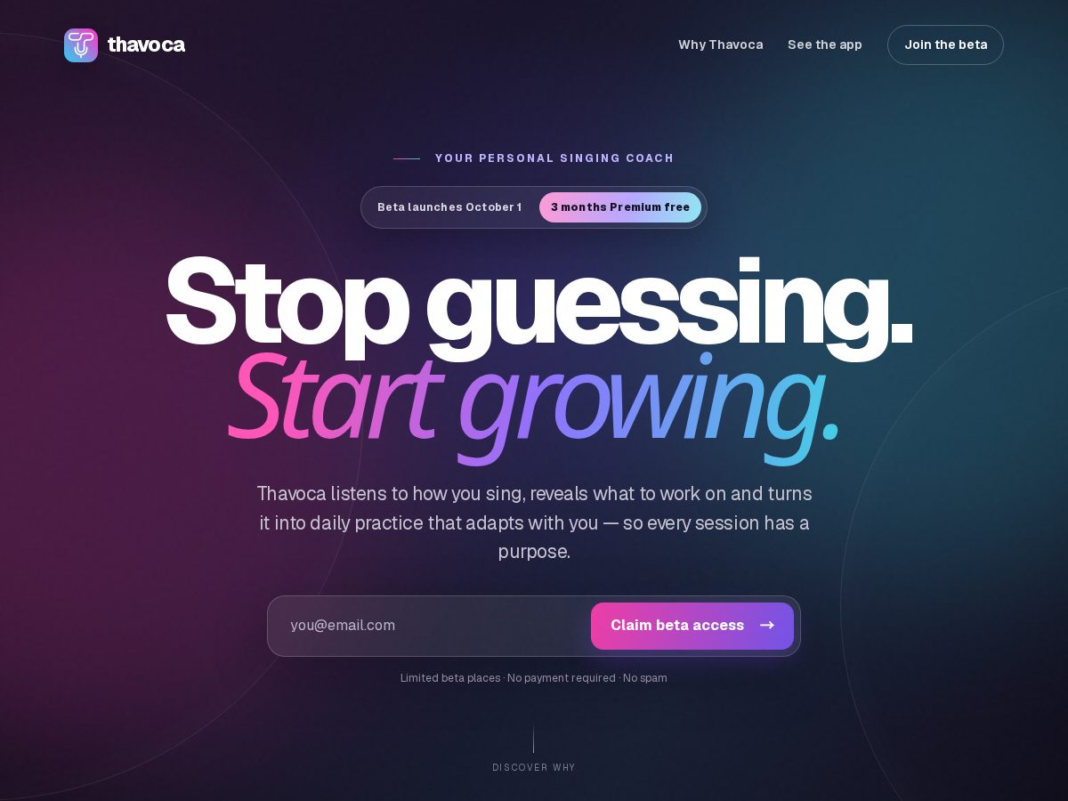 Landing-page snapshot of thavoca.com