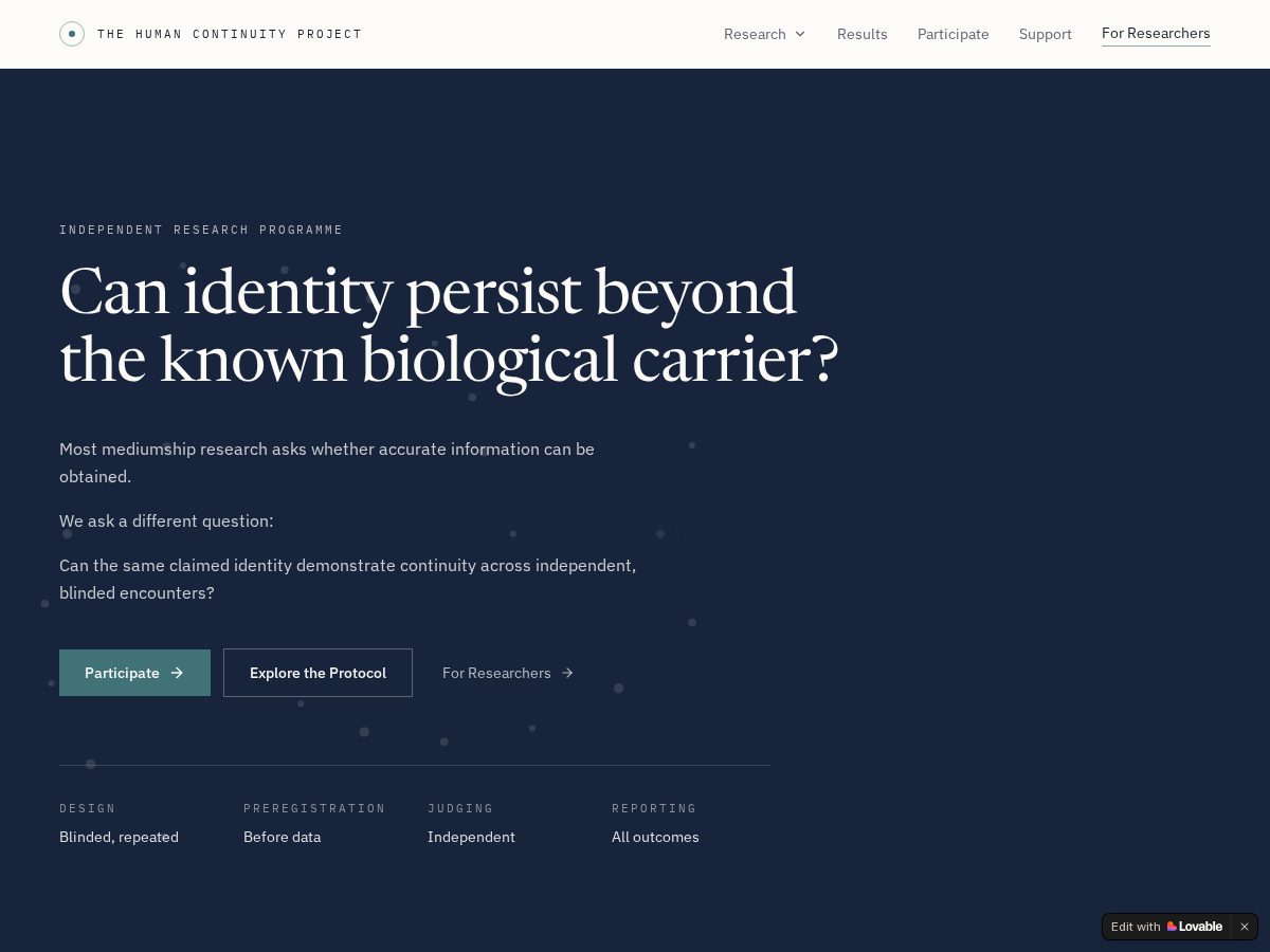 Landing-page snapshot of thehumancontinuityproject.com