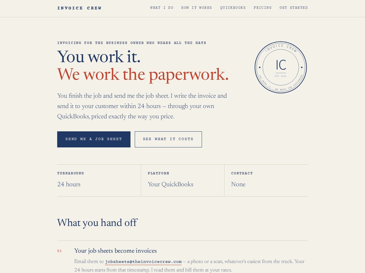 Landing-page snapshot of theinvoicecrew.com