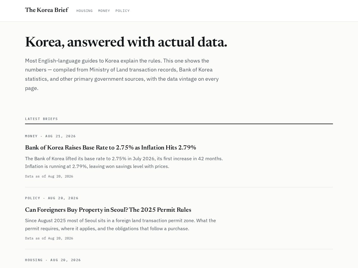 Landing-page snapshot of thekoreabrief.com