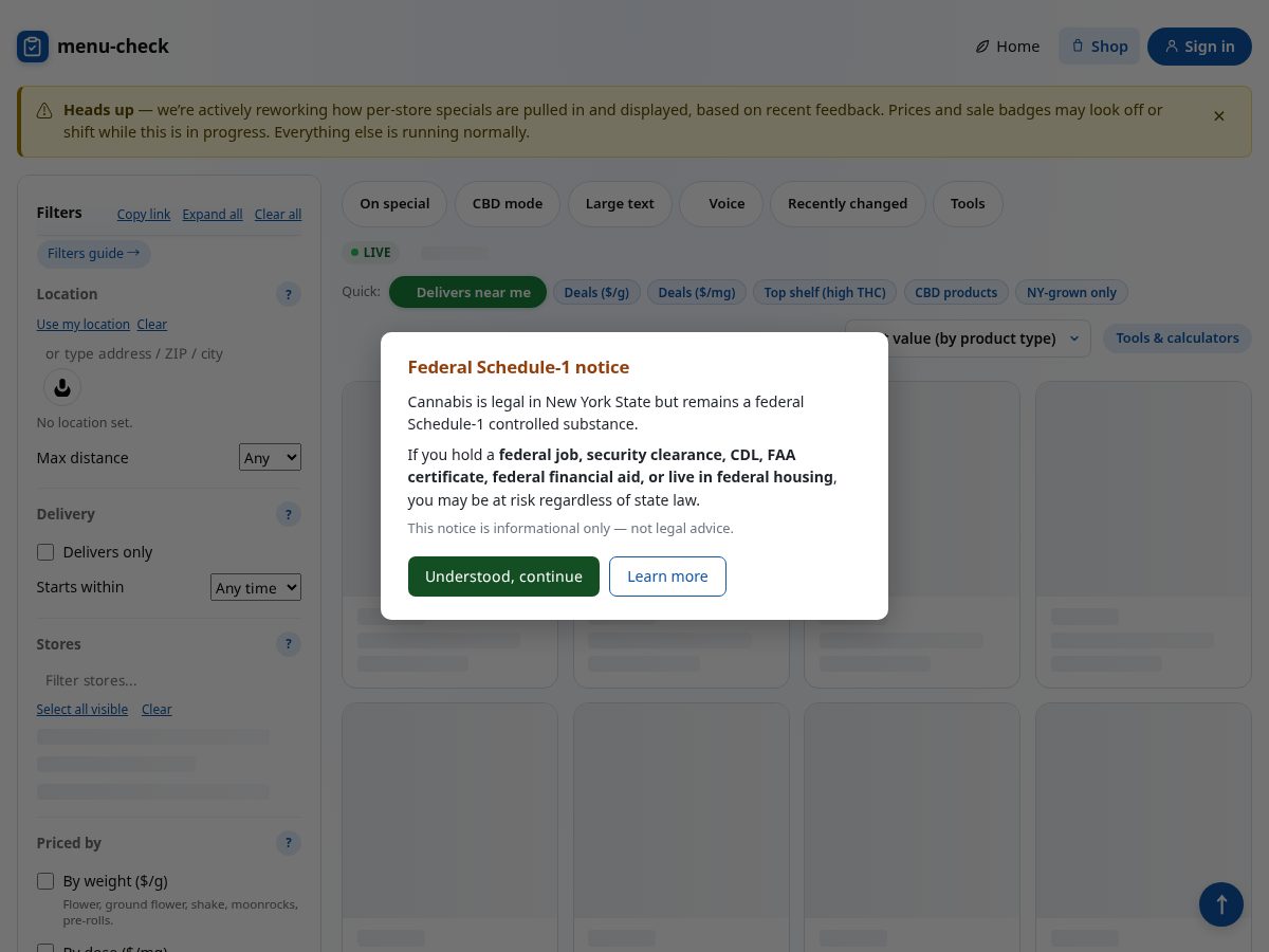 Landing-page snapshot of themenucheck.com