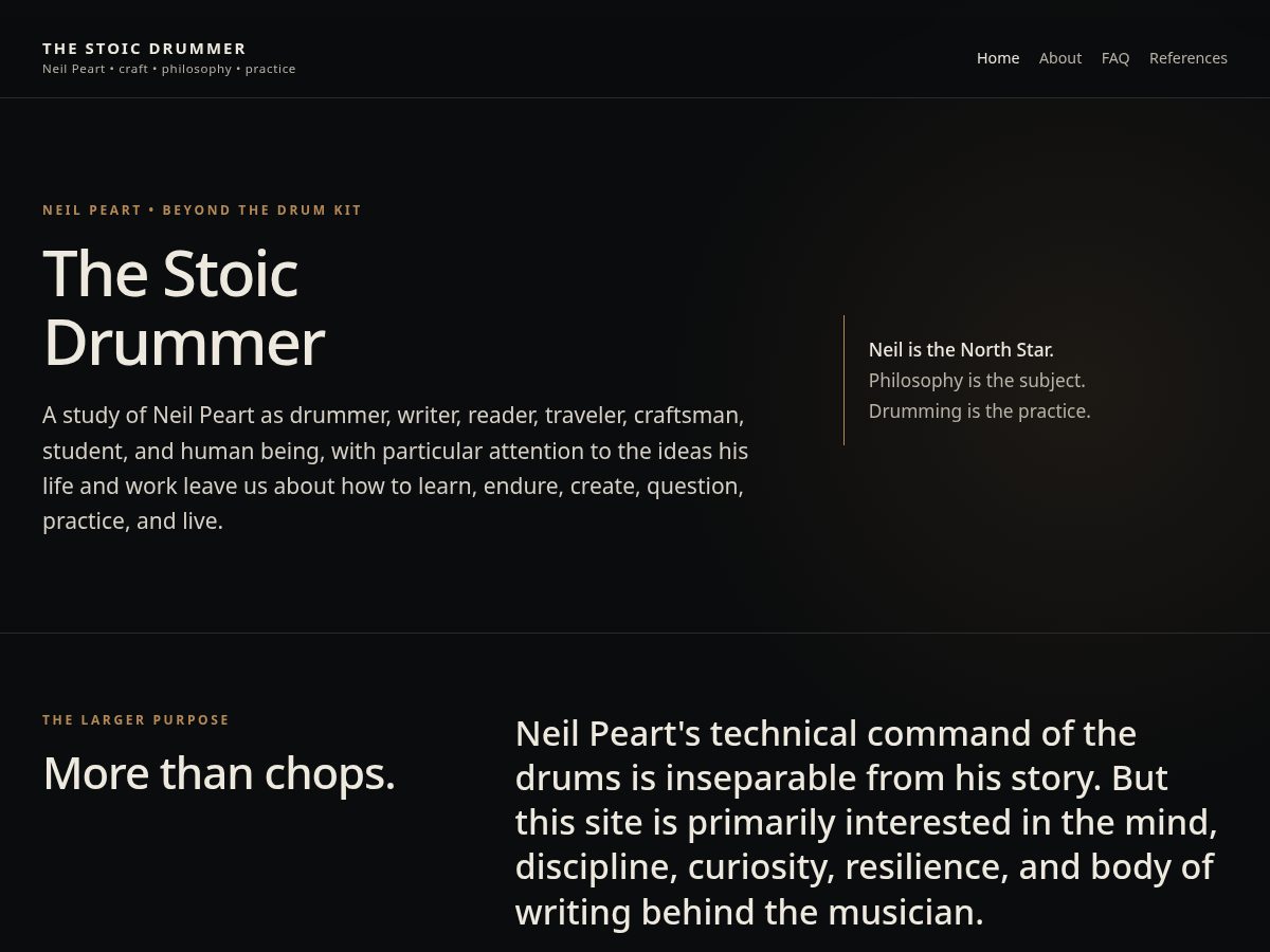Landing-page snapshot of thestoicdrummer.com