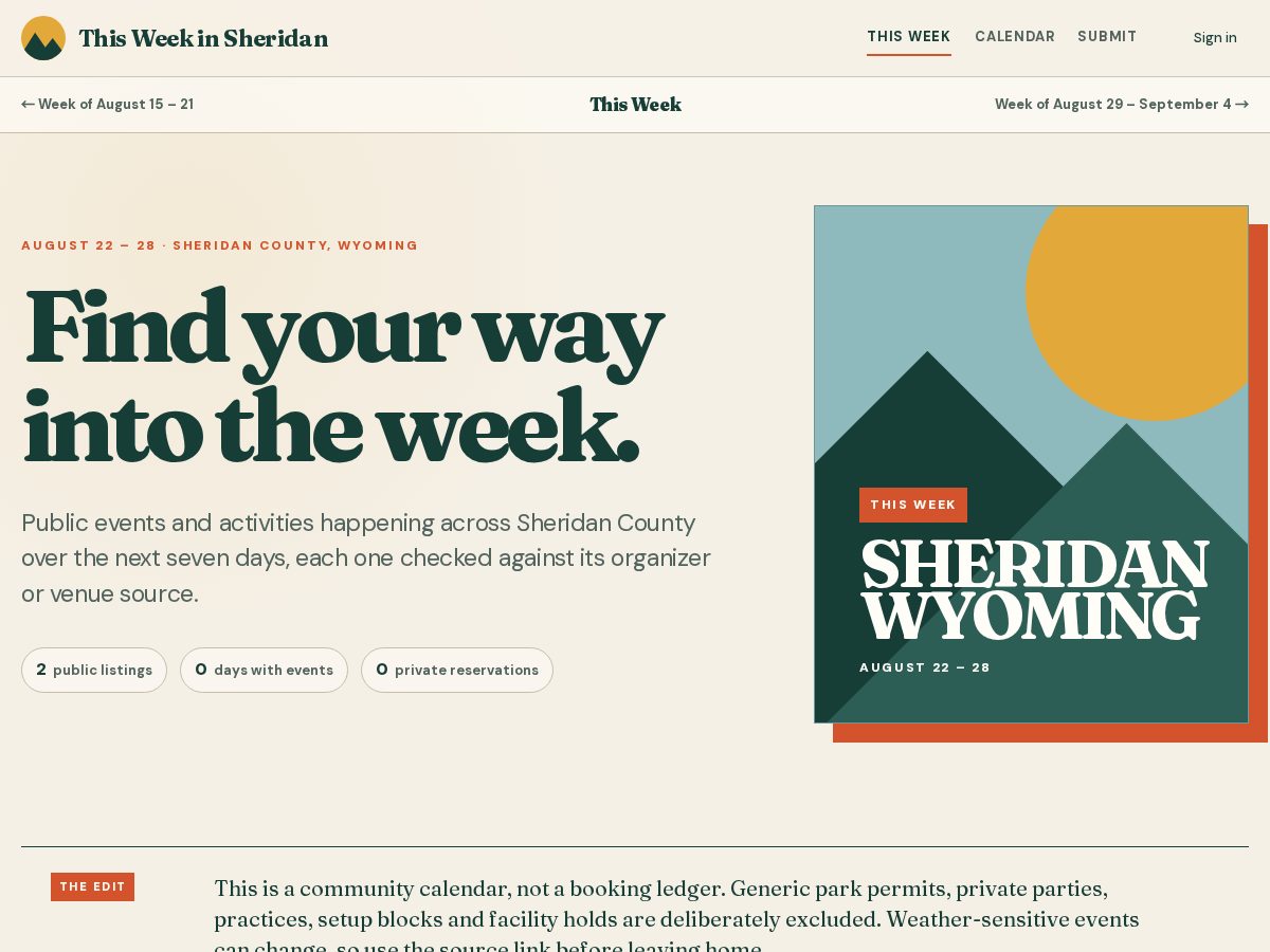Landing-page snapshot of thisweekinsheridan.com