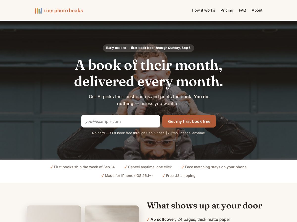Landing-page snapshot of tinyphotobooks.com