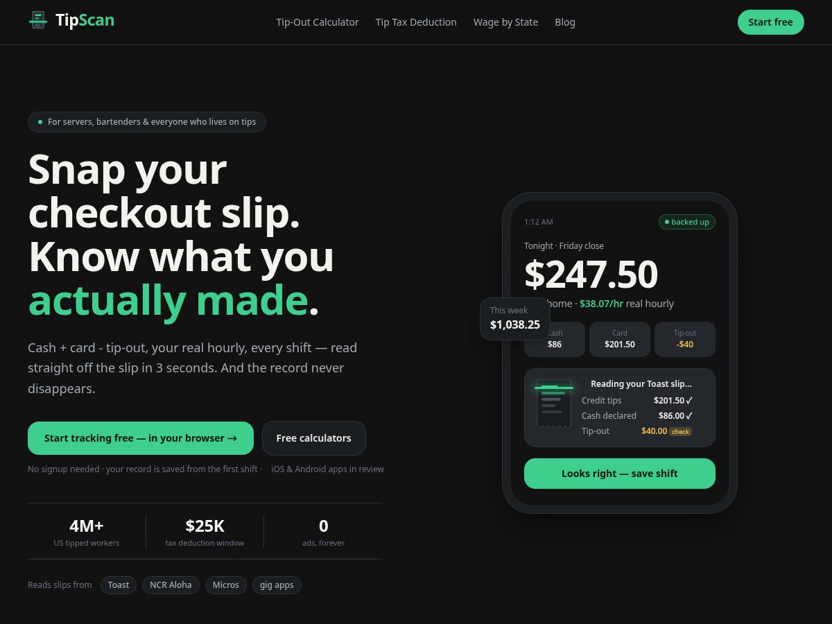 Landing-page snapshot of tipscan.app