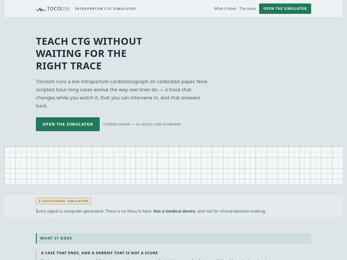 Landing-page snapshot of tocosim.com