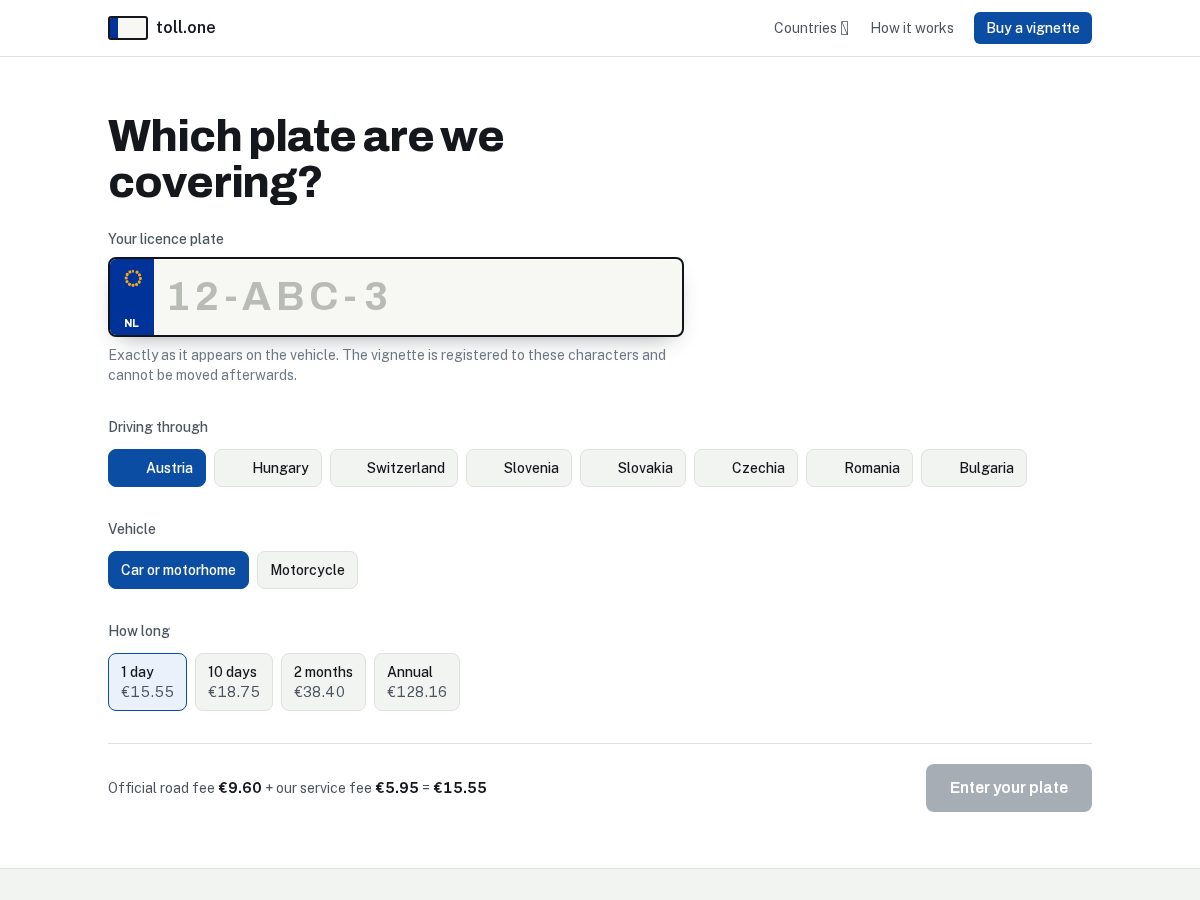 Landing-page snapshot of toll.one