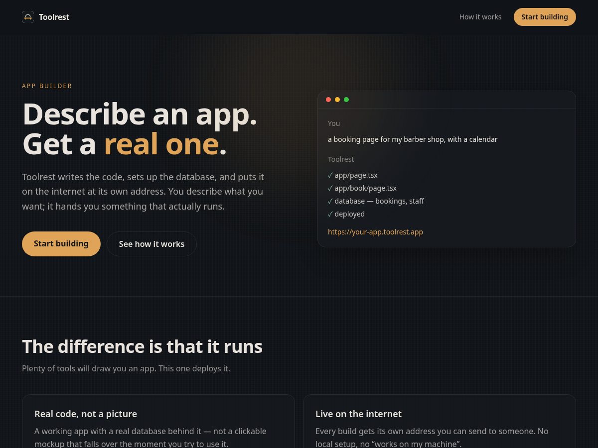 Landing-page snapshot of toolrest.com