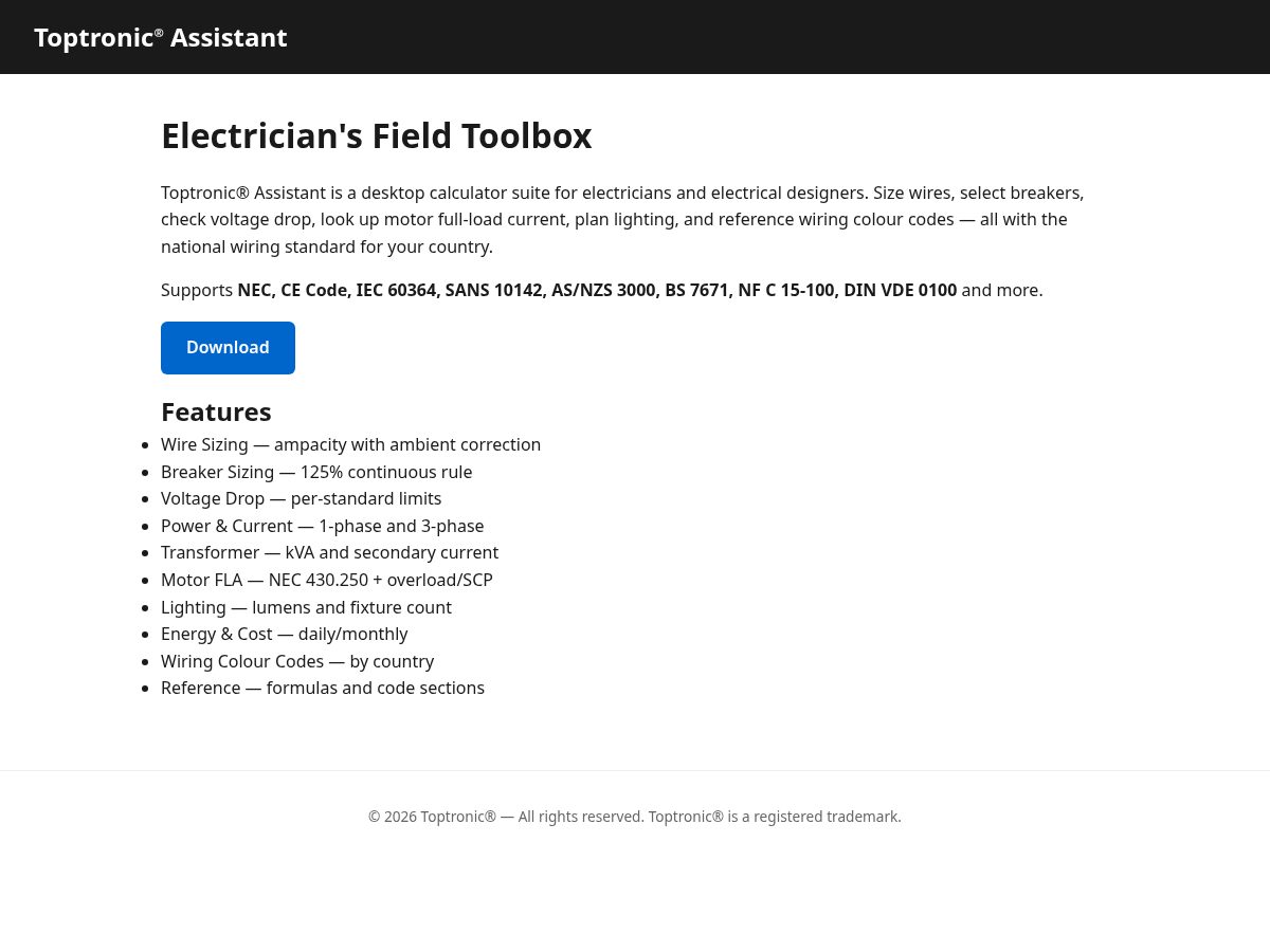 Landing-page snapshot of toptronicassistant.com