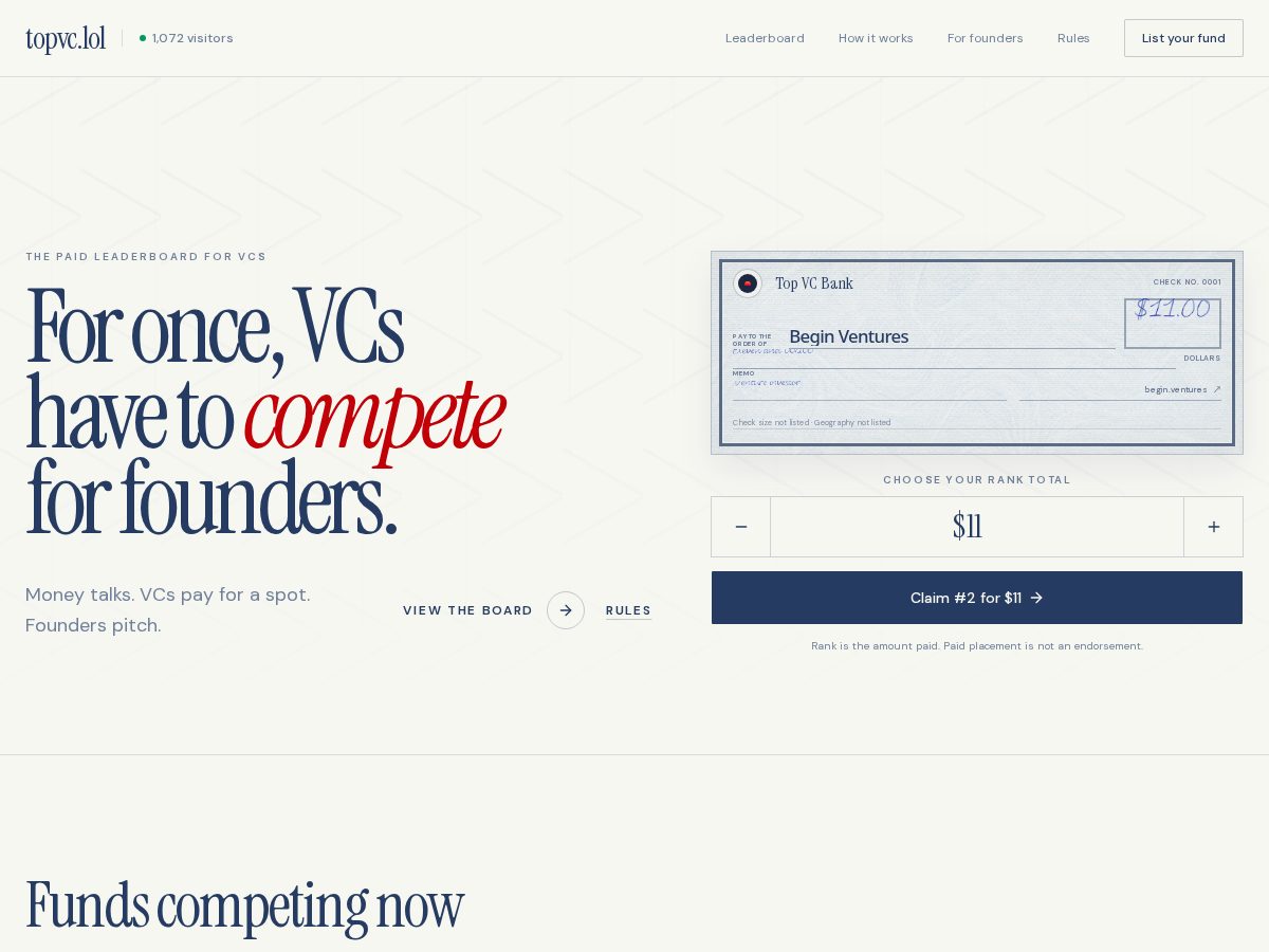 Landing-page snapshot of topvc.lol