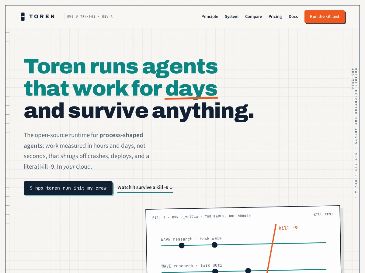 Landing-page snapshot of toren.run