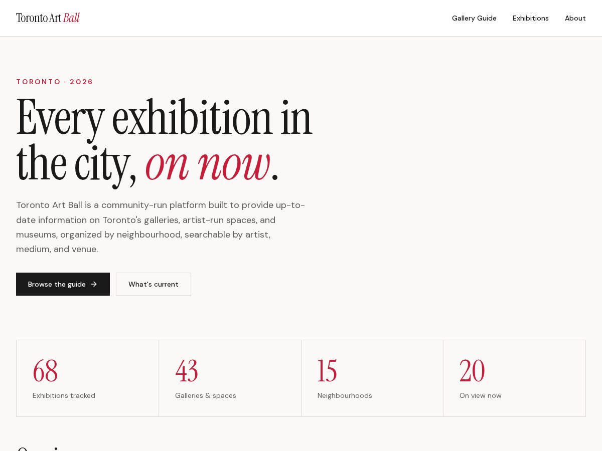 Landing-page snapshot of torontoartball.com