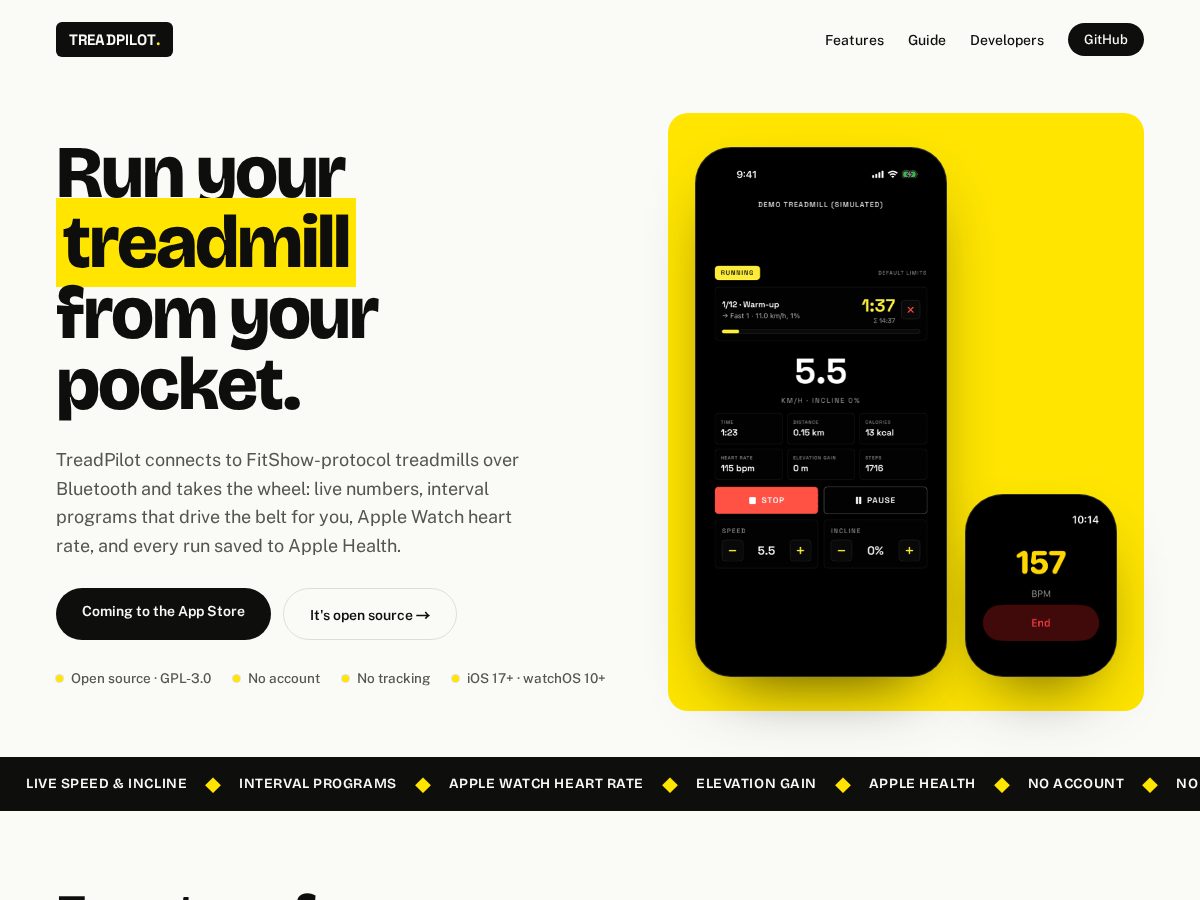 Landing-page snapshot of treadpilot.app