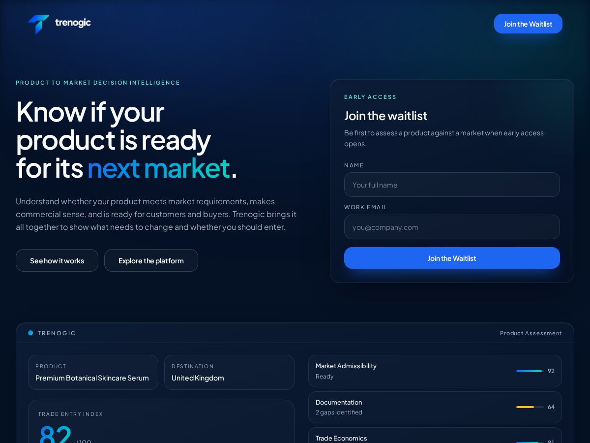 Landing-page snapshot of trenogic.com