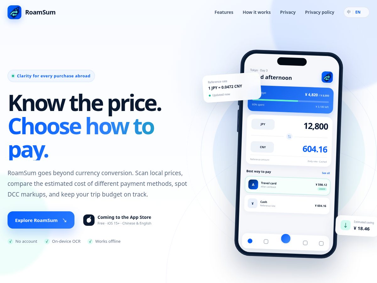 Landing-page snapshot of tripcost.fit
