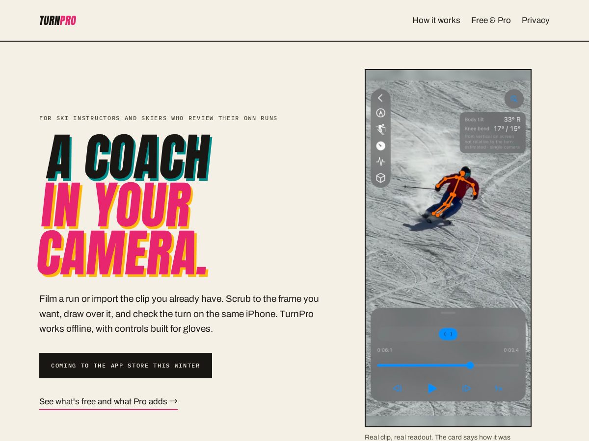 Landing-page snapshot of turnproskiing.com