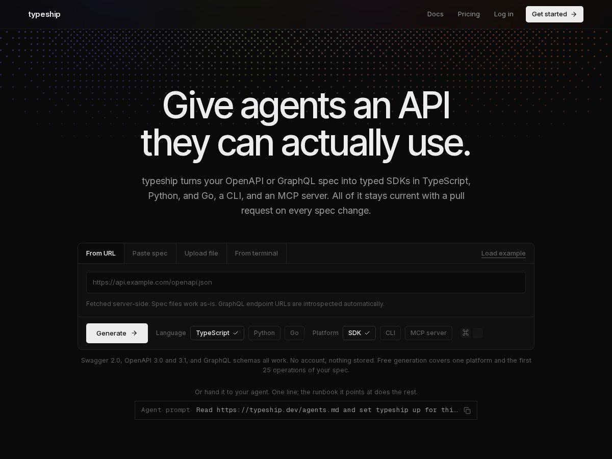 Landing-page snapshot of typeship.dev