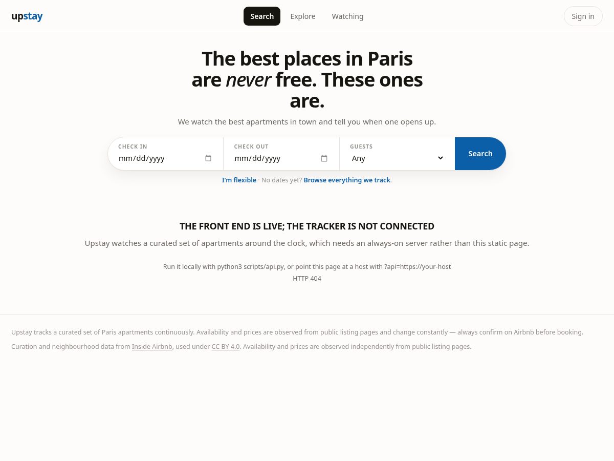 Landing-page snapshot of upstay.app