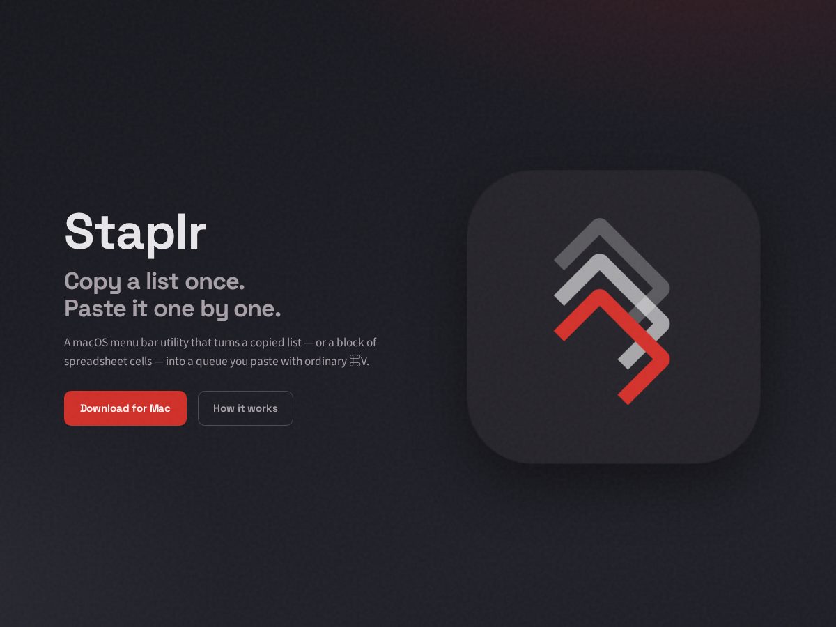 Landing-page snapshot of usestaplr.app