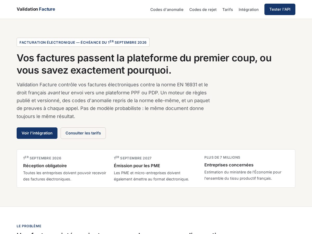 Landing-page snapshot of validationfacture.com